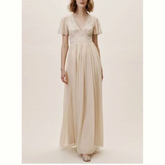 BHLDN Fresna V-Neck Maxi Dress Size 8 Embellished Bridesmaid Formal Wedding - Picture 1 of 15